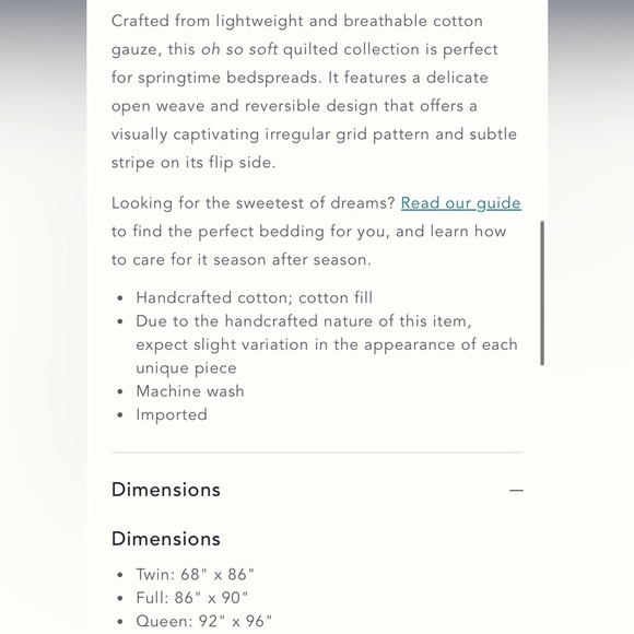 Anthropologie Reversible Airy Gauze Quilt Queen NWT - Picture 2 of 9